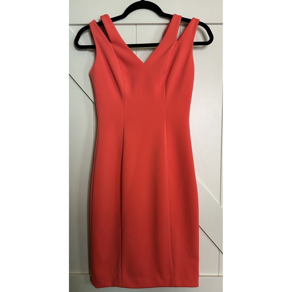 Vince Camuto Sleeveless Split Straps V-Neck Sheath‎ Dress Coral Orange Size XS